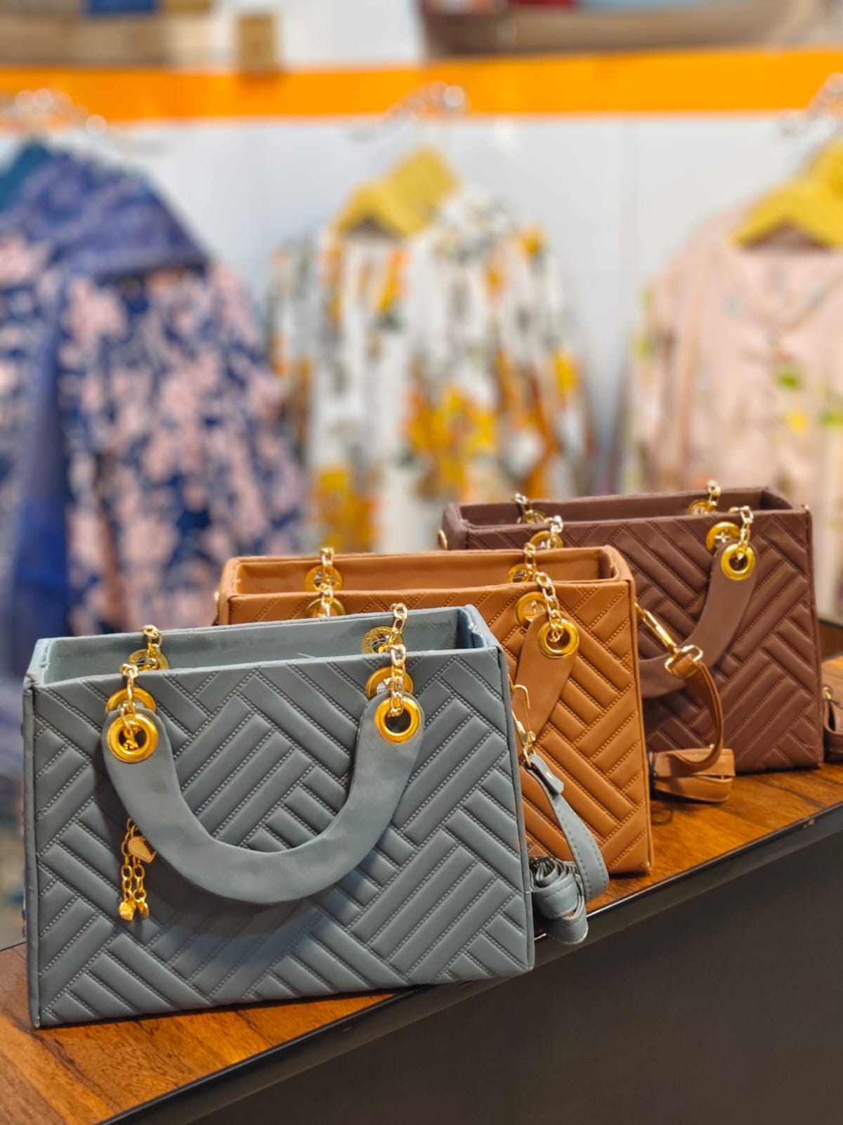 Chevron-Quilted Structured Tote