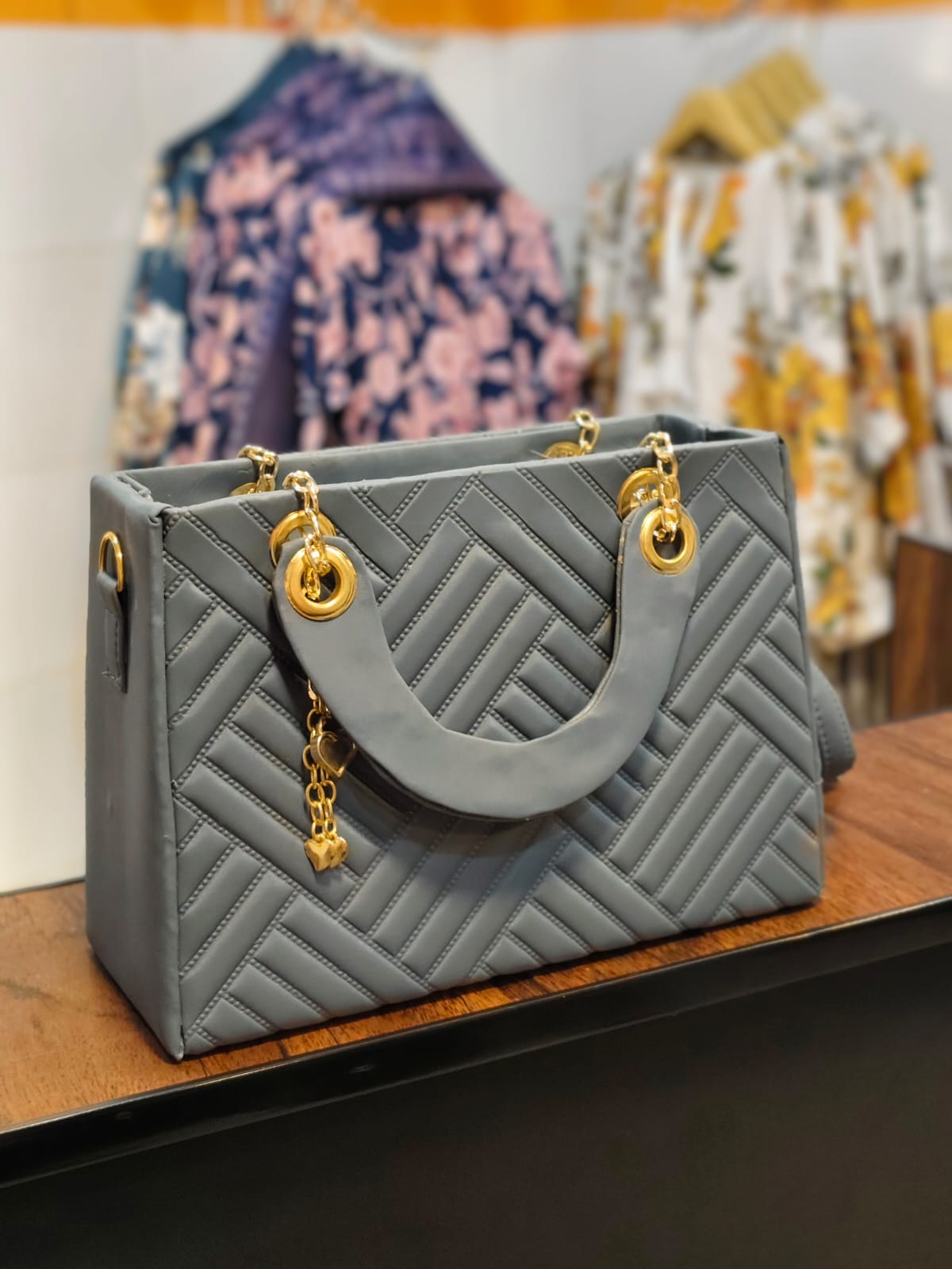 Chevron-Quilted Structured Tote