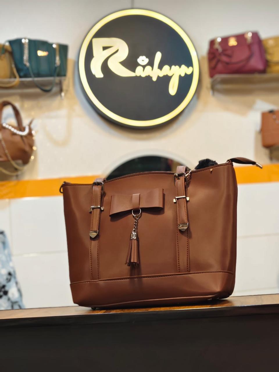 Cognac Brown Elegance Bow Tote