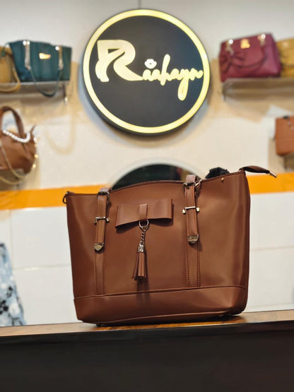 Cognac Brown Elegance Bow Tote
