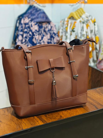 Cognac Brown Elegance Bow Tote