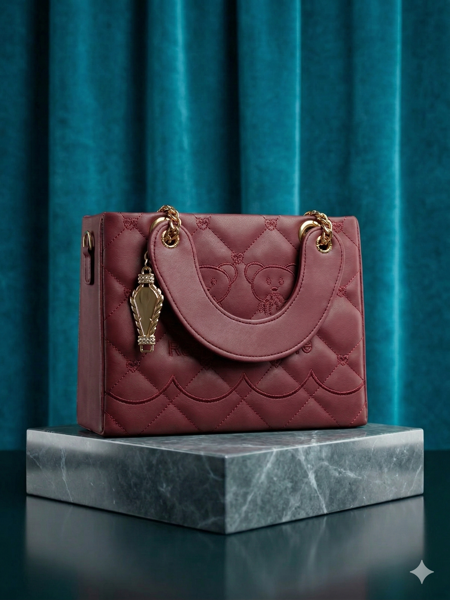 Bear-Embossed Quilted Satchel
